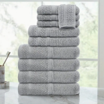 10 Piece Cotton Towel Set with Upgraded Softness & Durability, Grey