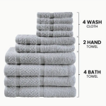 10 Piece Cotton Towel Set with Upgraded Softness & Durability, Grey