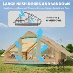 ABORON Inflatable Glamping Tent with Pump, 4-6 Person Extra Large Inflatable House Tents, Glamping Tents Sun Shelter with Mesh & Chimney Window, Beige