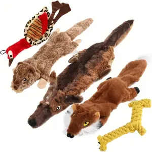 5PCS Fun Squeaky Friends - Natural Cotton Rope Toys with Crinkle Sounds, No Stuffing, Perfect for Small Dogs, Puppy Teething, and Interactive Play