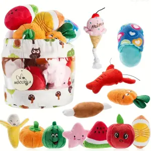 Nocciola Dog Squeaky Toys, Plush Small Dog Toys for Dogs, Stuffed Dog Toys with Squeakers, 12 pcs Puppy Toys with a Carrying Bag for Small Medium Size Dogs