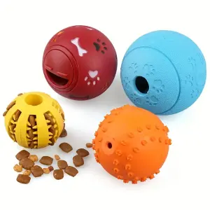 4-Pack PrimePets Dog Treat Balls - Interactive Puzzles for Puppies - Safe Natural Rubber, Dental Health & IQ Boosting, Enduring Chew Toys