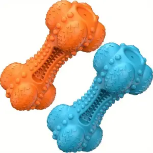 SCHITEC TWO - Durable Rubber Bone Chew Toy for Large Breed Aggressive Chewers, Blue and Orange Color
