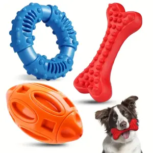 3-Pack Extra-Durable Dog Chew Toy Set - Premium Non-Toxic Rubber Toys