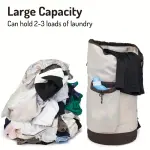 1pc Large Capacity Nylon Laundry Backpack with Mesh Pocket and Adjustable Shoulder Straps, Foldable and Stain-Resistant