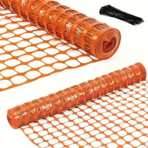 Plastic Mesh Fence, Construction Barrier Netting, Safety Fence, 4'x100' Feet 1 Roll With 100 Zip Ties, Orange