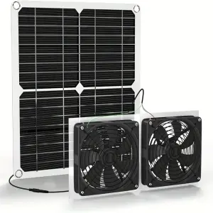 1pc Solar Panel Fan Kit, Solar Fan, Chicken Coop Fan, 25W, 10ft Cable, DC Power Supply, Bi-Metal Enclosure, Weatherproof Dual Fan