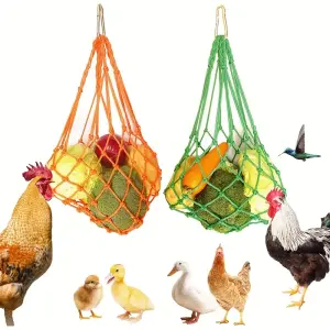 2pcs Chicken Vegetable Hanging Feeders, Poultry Vegetable And Fruit String Bags, Chicken Toys For Coop, Cabbage Feeder With Hook For Hens Goose Duck