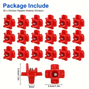 20pcs Stainless Steel Chicken Nipple Waterer - Leak-Proof, Automatic, Horizontal Side Mount Drinkers - Durable, Easy to Clean, for Chicken, Quail, and Poultry Farmers