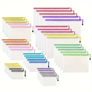 40pcs Mesh Zipper Pouch 8 Sizes Waterproof Zipper Bags 16 Colors Organization Pouches For School Supplies Office Appliances Cosmetics And Travel Accessories