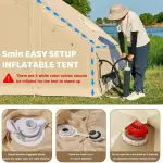 ABORON Inflatable Glamping Tent with Pump, 4-6 Person Extra Large Inflatable House Tents, Glamping Tents Sun Shelter with Mesh & Chimney Window, Beige