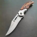 Everyday Carry Folding Knife Stainless Steel Blade Wooden Handle Outdoor Survival Knife
