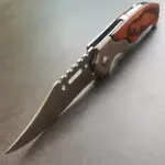 Everyday Carry Folding Knife Stainless Steel Blade Wooden Handle Outdoor Survival Knife