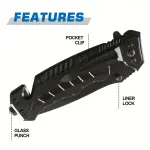 Folding Pocket Knife With Seat Belt Cutter, Glass Circuit Breaker, Bottle Opener, Folding EDC Knife Multifunctional Emergency Tool