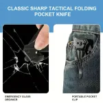 Folding Pocket Knife With Seat Belt Cutter, Glass Circuit Breaker, Bottle Opener, Folding EDC Knife Multifunctional Emergency Tool