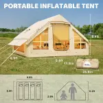 ABORON Inflatable Glamping Tent with Pump, 4-6 Person Extra Large Inflatable House Tents, Glamping Tents Sun Shelter with Mesh & Chimney Window, Beige