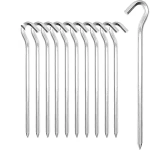 10pcs Camping Tent Stakes, 7 Inch Heavy Duty Metal Tent Peg With Hook, Garden Stakes For Camping Tent Garden Edging Tarp