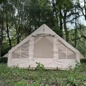 Inflatable Camping Tent With Pump, Glamping Tents, Easy Setup 4 Season Waterproof Windproof Outdoor Blow Up Tent, Luxury Cabin Tent With Mesh Windows & Doors