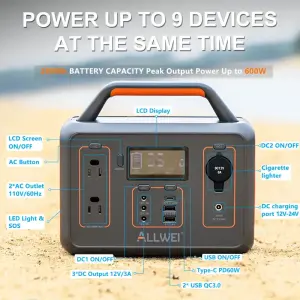 ALLWEI Portable Power Station 280Wh, 300W (Peak 600W) Camping Solar Generator