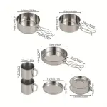 Outdoor Stainless Steel 8pcs Set Pot - Portable Camping Folding Set