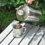 1pc Premium Stainless Steel Metal Coffee Pot with Built-in Filter