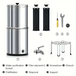 2-in-1 Stainless Steel Water Purifier 9.5 x 22 inches  Gravity-Fed Filtration System