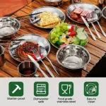 29-Piece Deluxe Stainless Steel Camping Mess Kit - Outdoor Tableware Set with Bowls, Plates, Cups, Forks, Spoons, Knives, and Cutlery for 4 People