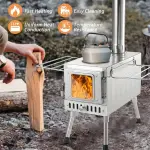 Hot Tent Stove, Camping Tent Stove Uses Upgraded Titanium Surface With Extended Feet, Suitable Cooking Hiking BBQ