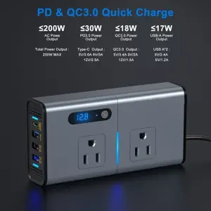 200W Car Power Inverter DC 12V to 110V AC Car Inverter 4 USB Ports Charger Adapter Car Plug Converter with Switch and Current LCD Screen