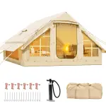 ABORON Inflatable Glamping Tent with Pump, 4-6 Person Extra Large Inflatable House Tents, Glamping Tents Sun Shelter with Mesh & Chimney Window, Beige