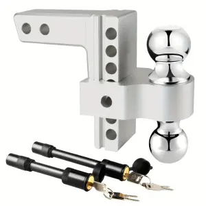Adjustable Trailer Hitch (Fits 2-Inch Receiver) 6" Drop & Rise Heavy Duty Aluminum Tow Hitches With 2-Inch, 2-5/16-Inch Chrome Plated Steel Balls (12, 000 LBS GTW)