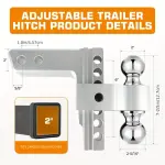 Adjustable Trailer Hitch (Fits 2-Inch Receiver) 6" Drop & Rise Heavy Duty Aluminum Tow Hitches With 2-Inch, 2-5/16-Inch Chrome Plated Steel Balls (12, 000 LBS GTW)
